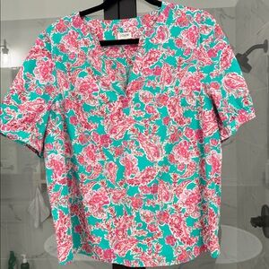 J. Crew Floral Blouse in Pink and Teal